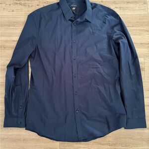 H&M Navy Blue Button-Down Shirt Classic Design